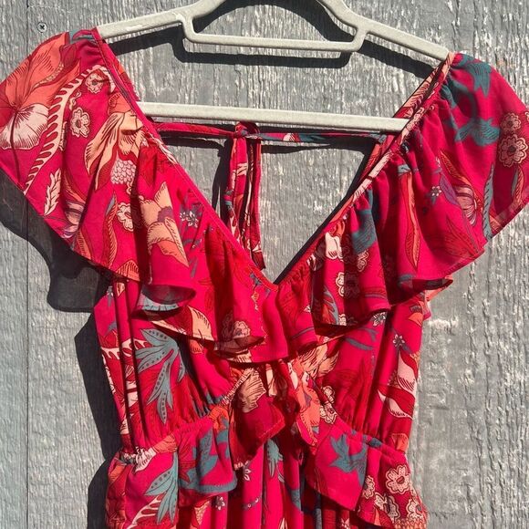Flying Tomato Red Ruffled Tie Front Maxi Dress size XS boho coastal floral - Picture 6 of 6